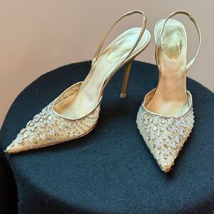 Rene Caovilla Gold Embellished Slingback Heels